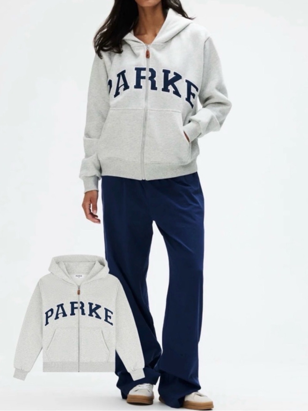 PARKE Varsity Full Zip Hoodie Classic Grey/Denim L/XL NIP